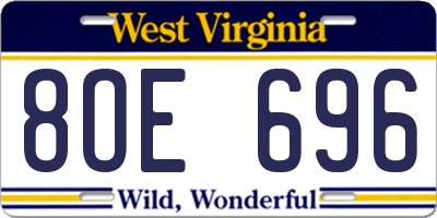 WV license plate 8OE696