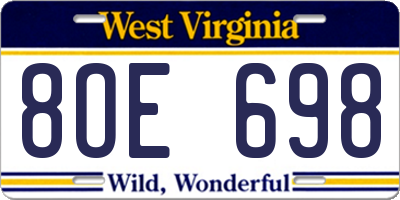 WV license plate 8OE698