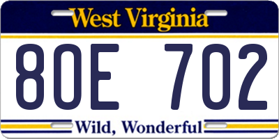 WV license plate 8OE702