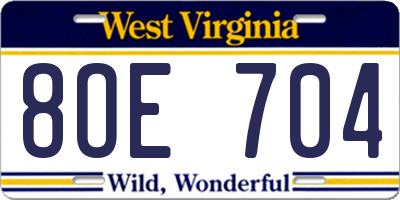 WV license plate 8OE704