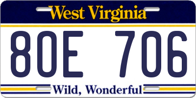 WV license plate 8OE706