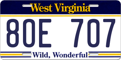 WV license plate 8OE707