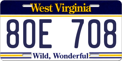 WV license plate 8OE708