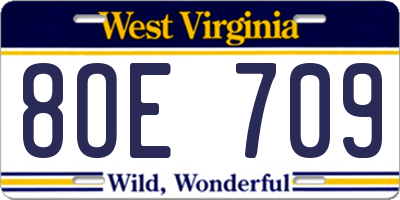 WV license plate 8OE709