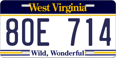 WV license plate 8OE714