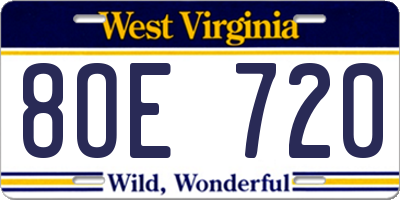 WV license plate 8OE720