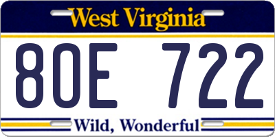 WV license plate 8OE722