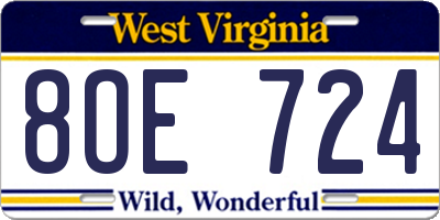 WV license plate 8OE724