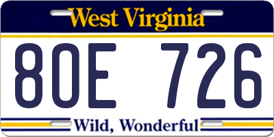 WV license plate 8OE726