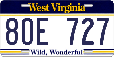 WV license plate 8OE727