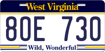 WV license plate 8OE730
