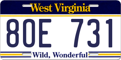 WV license plate 8OE731