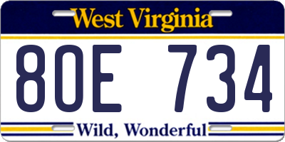 WV license plate 8OE734