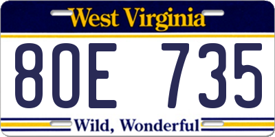 WV license plate 8OE735