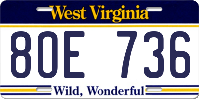 WV license plate 8OE736