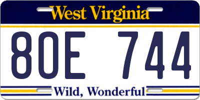 WV license plate 8OE744