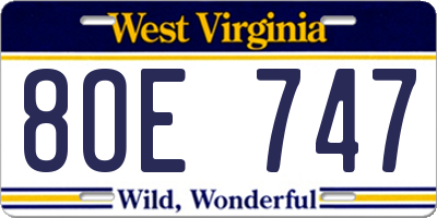 WV license plate 8OE747
