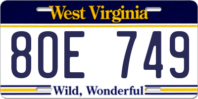 WV license plate 8OE749