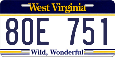 WV license plate 8OE751