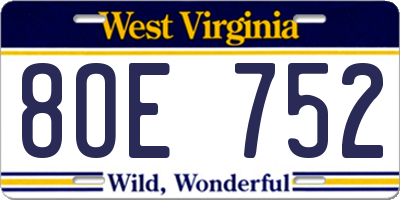 WV license plate 8OE752