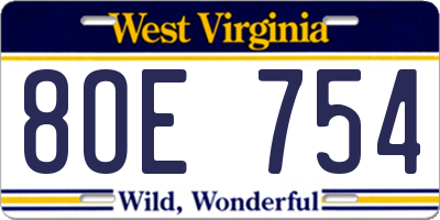 WV license plate 8OE754
