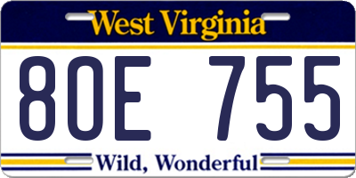 WV license plate 8OE755