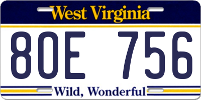 WV license plate 8OE756