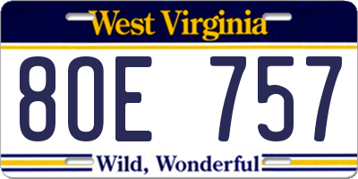 WV license plate 8OE757
