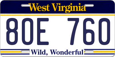 WV license plate 8OE760