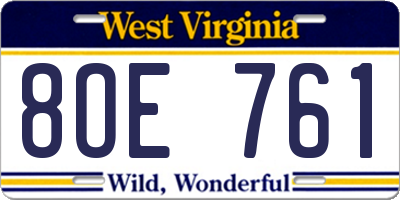 WV license plate 8OE761