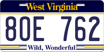 WV license plate 8OE762
