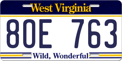 WV license plate 8OE763
