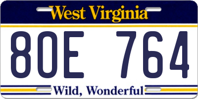 WV license plate 8OE764