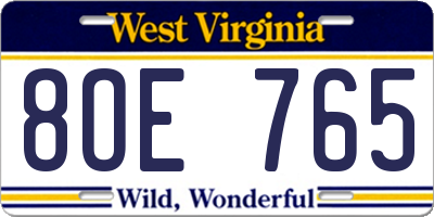 WV license plate 8OE765