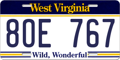 WV license plate 8OE767