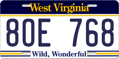 WV license plate 8OE768