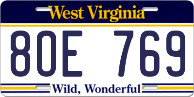 WV license plate 8OE769