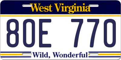 WV license plate 8OE770