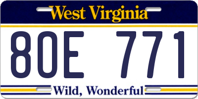 WV license plate 8OE771
