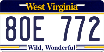 WV license plate 8OE772