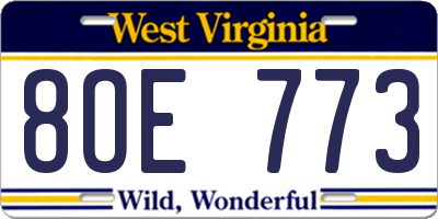 WV license plate 8OE773