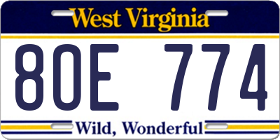 WV license plate 8OE774