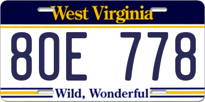 WV license plate 8OE778