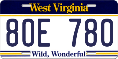 WV license plate 8OE780