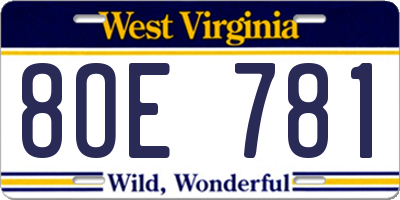 WV license plate 8OE781