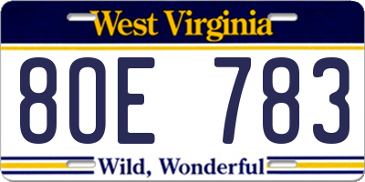 WV license plate 8OE783