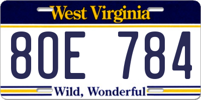 WV license plate 8OE784