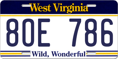 WV license plate 8OE786