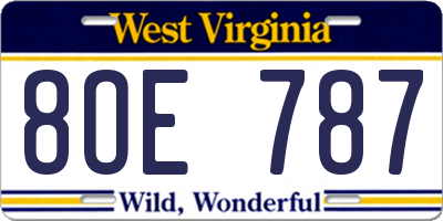 WV license plate 8OE787
