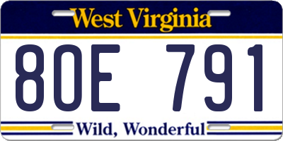 WV license plate 8OE791